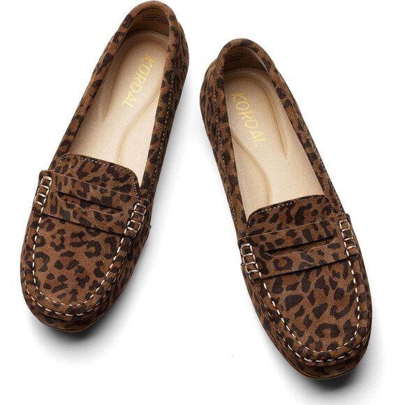 Kordal Women Leopard Suede Gold Accent Buckle Slip-Ons Walking Flats Loafers - Picture 7 of 9
